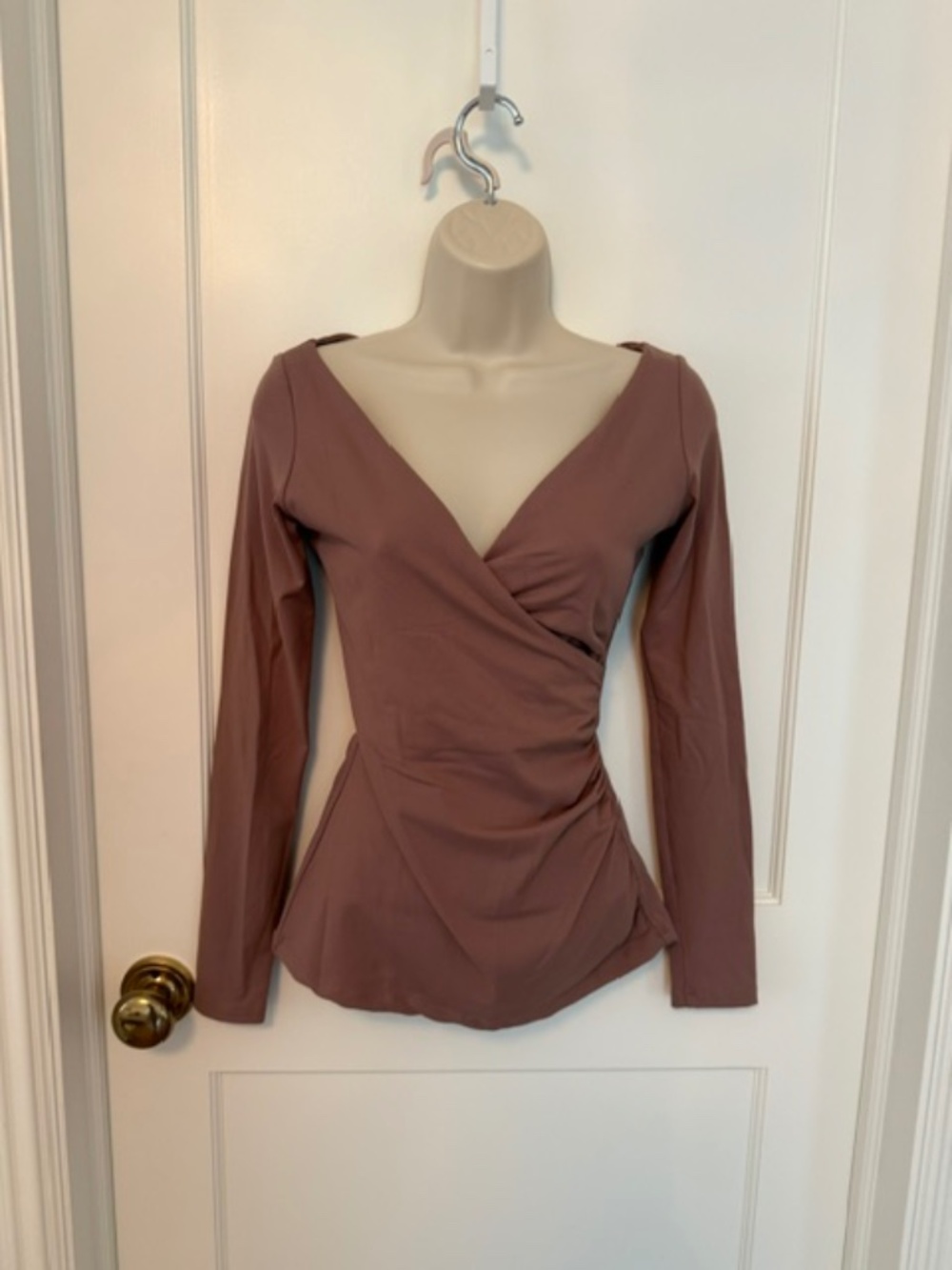 Susana Monaco Long Sleeve Ruched Faux Wrap Top - Size XS